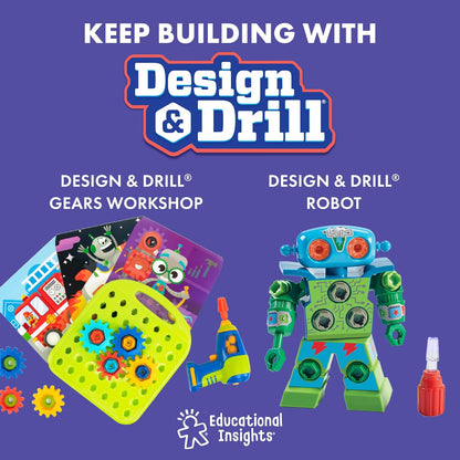 Learning Resources Educational Insights Workshop Taller de Robots Design & Drill, Robot 3 años, construcción Stem, Juguete Desmontable con Taladro para niños Trabajadores, Multicolor, M EI-4177