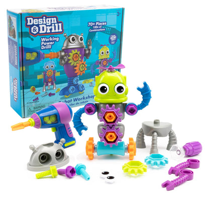 Learning Resources Educational Insights Workshop Taller de Robots Design & Drill, Robot 3 años, construcción Stem, Juguete Desmontable con Taladro para niños Trabajadores, Multicolor, M EI-4177
