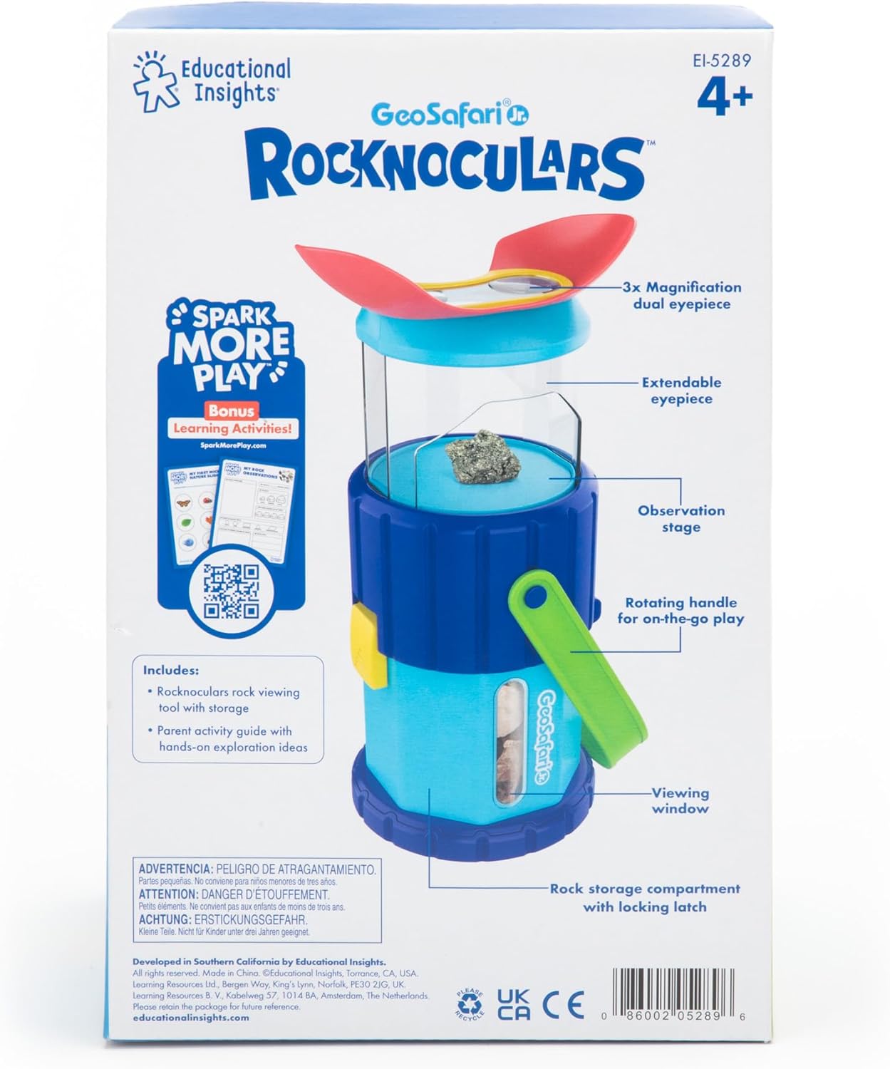 Learning Resources GeoSafari Jr Rocknoculars, Ages 4+, View Gemstones and Rocks at 3x Magnification, Geology for Kids, Science Toy, Interactive Learning, Outdoor Toy