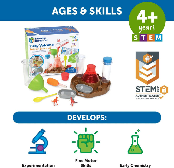 Learning Resources Fizzy Volcano Preschool Science Lab Set Ages 4+, Fizzy Foamy Reactions Chemistry Experiments for Kids, STEM Toys for Kids, 13 Pieces