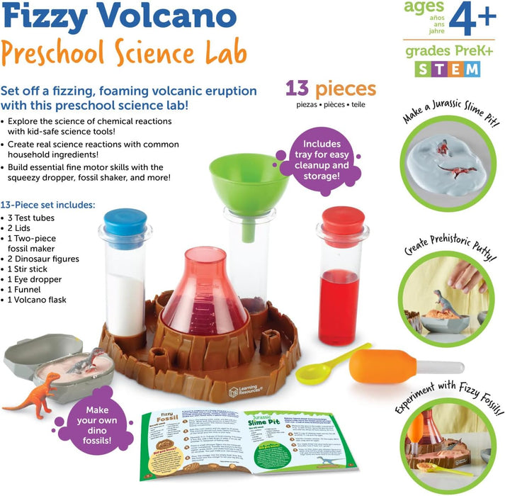 Learning Resources Fizzy Volcano Preschool Science Lab Set Ages 4+, Fizzy Foamy Reactions Chemistry Experiments for Kids, STEM Toys for Kids, 13 Pieces