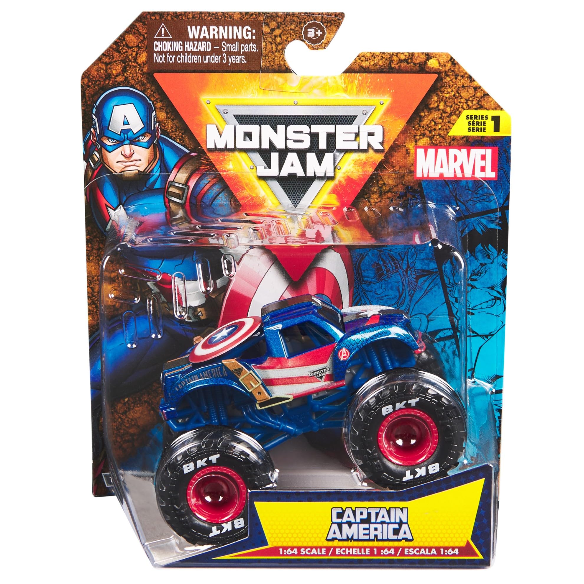Monster Jam Marvel 2024 schaal 1:64 Diecast Series 1 Monster Truck met vlag: Captain America