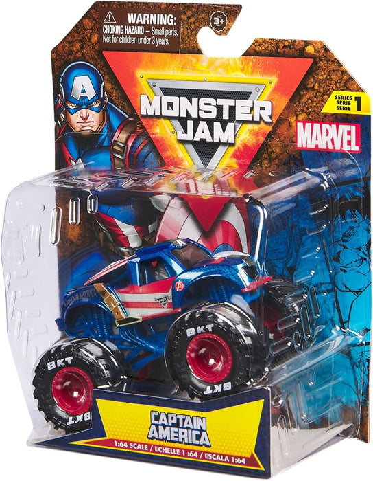 Monster Jam Marvel 2024 schaal 1:64 Diecast Series 1 Monster Truck met vlag: Captain America