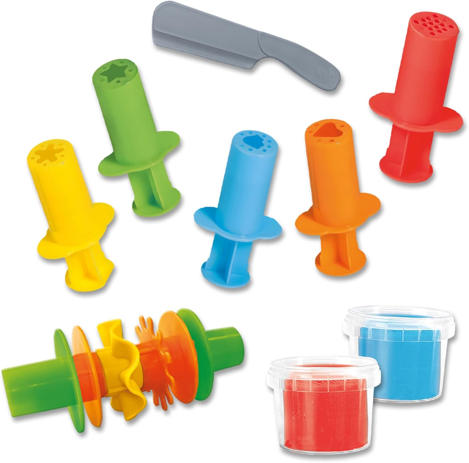 SES Creative 00504 Dough Tool Set - Creative Play Kit for Kids Aged 2+ - Includes Toolsr - Washable and Gluten-Free Dough in Red and Blue - 2 Pots