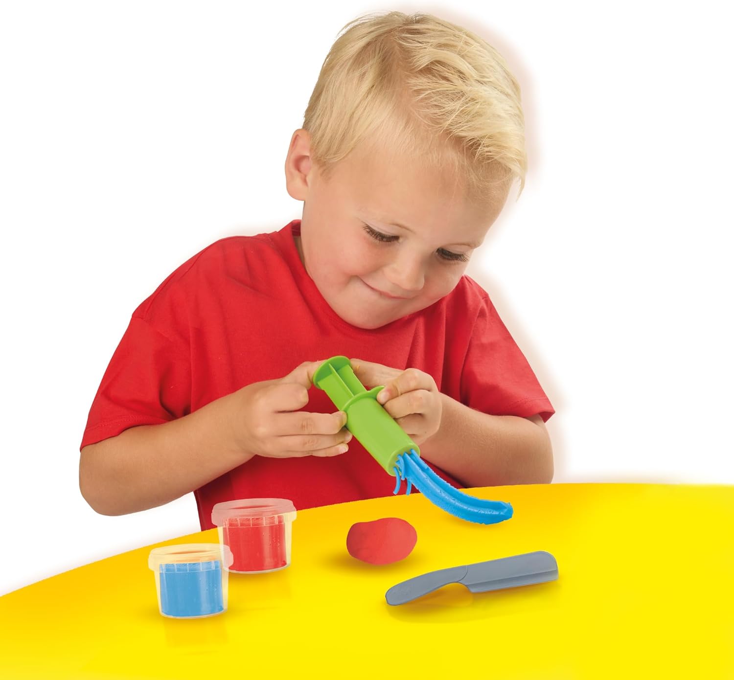 SES Creative 00504 Dough Tool Set - Creative Play Kit for Kids Aged 2+ - Includes Toolsr - Washable and Gluten-Free Dough in Red and Blue - 2 Pots