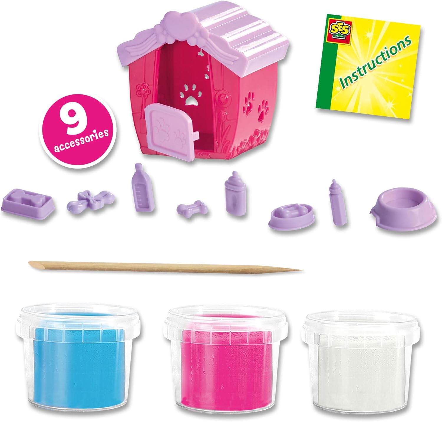 SES Creative 00506 Dough Kitten Play Set - Shape Your Own Kittens with Gluten-Free Dough - Includes Cat House and Accessories - Safe and Creative Fun for Kids Aged 3+