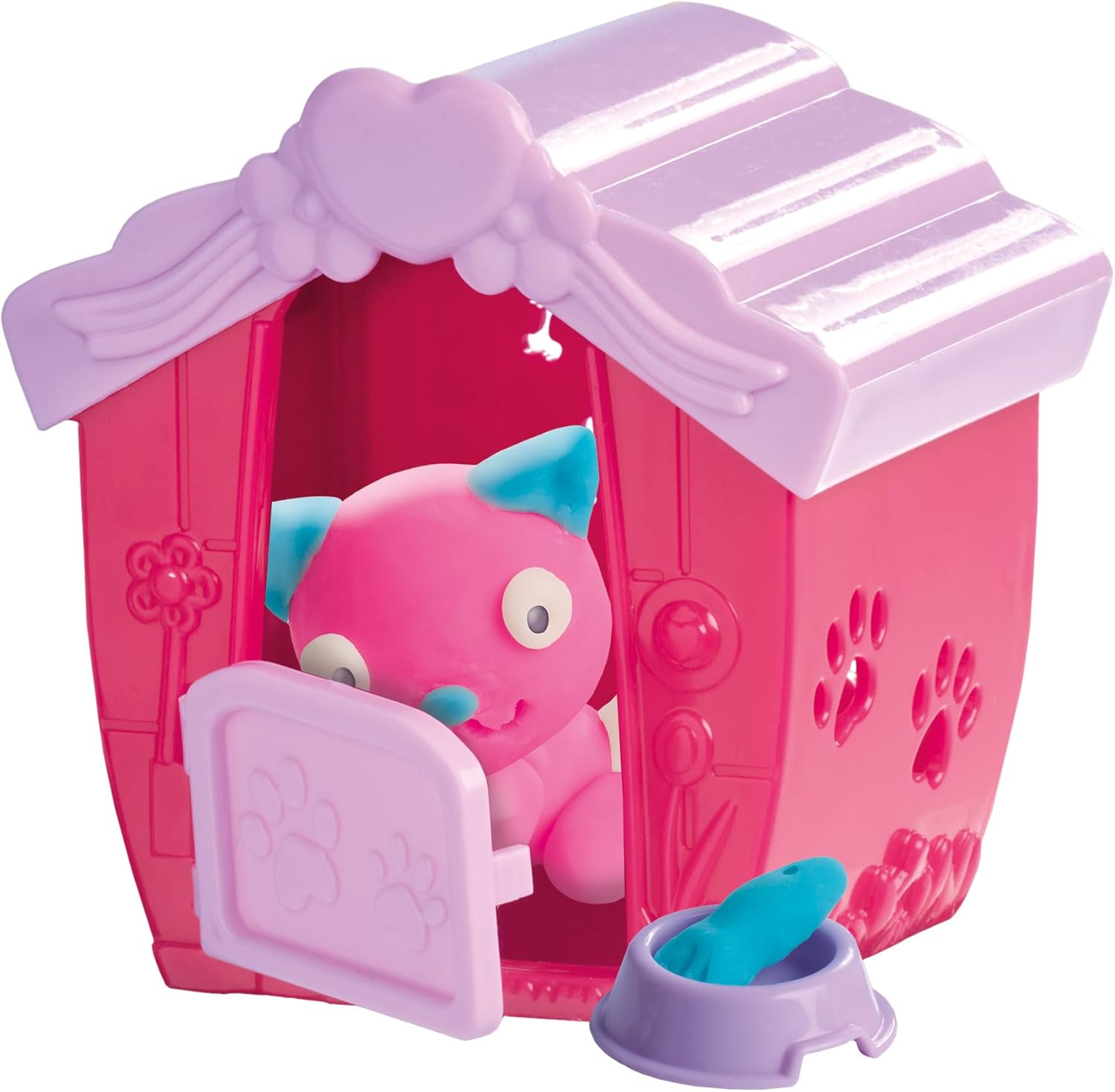 SES Creative 00506 Dough Kitten Play Set - Shape Your Own Kittens with Gluten-Free Dough - Includes Cat House and Accessories - Safe and Creative Fun for Kids Aged 3+