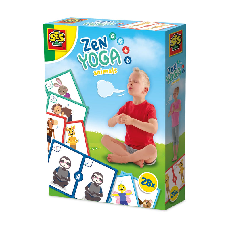 SES Creative 02407 - Zen Yoga Cards - Breathing Exercises - Mindfulness for Kids - 28 Example Cards - Exercises for Emotions like Happy or Angry, Grün, Gelb, Rot, Blau