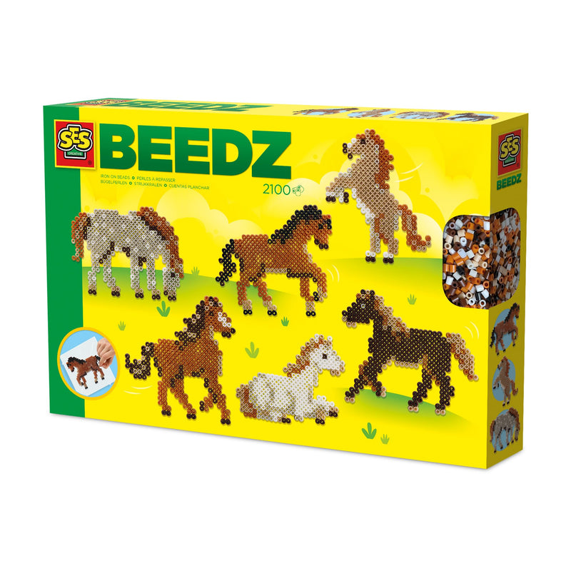 SES Creative 06222 Beedz Create Horses with Ironing Beads - 2100 Clear Plastic Round Beads on Square Pegboard