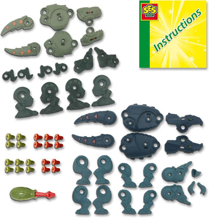 SES Creative 14291 Dino Screw Constructions - Creative Building Kit for Kids Aged 5+ - Build Your Own T-Rex and Triceratops with 35 Dino Parts, 20 Screws, and a Child-Friendly Screwdriver