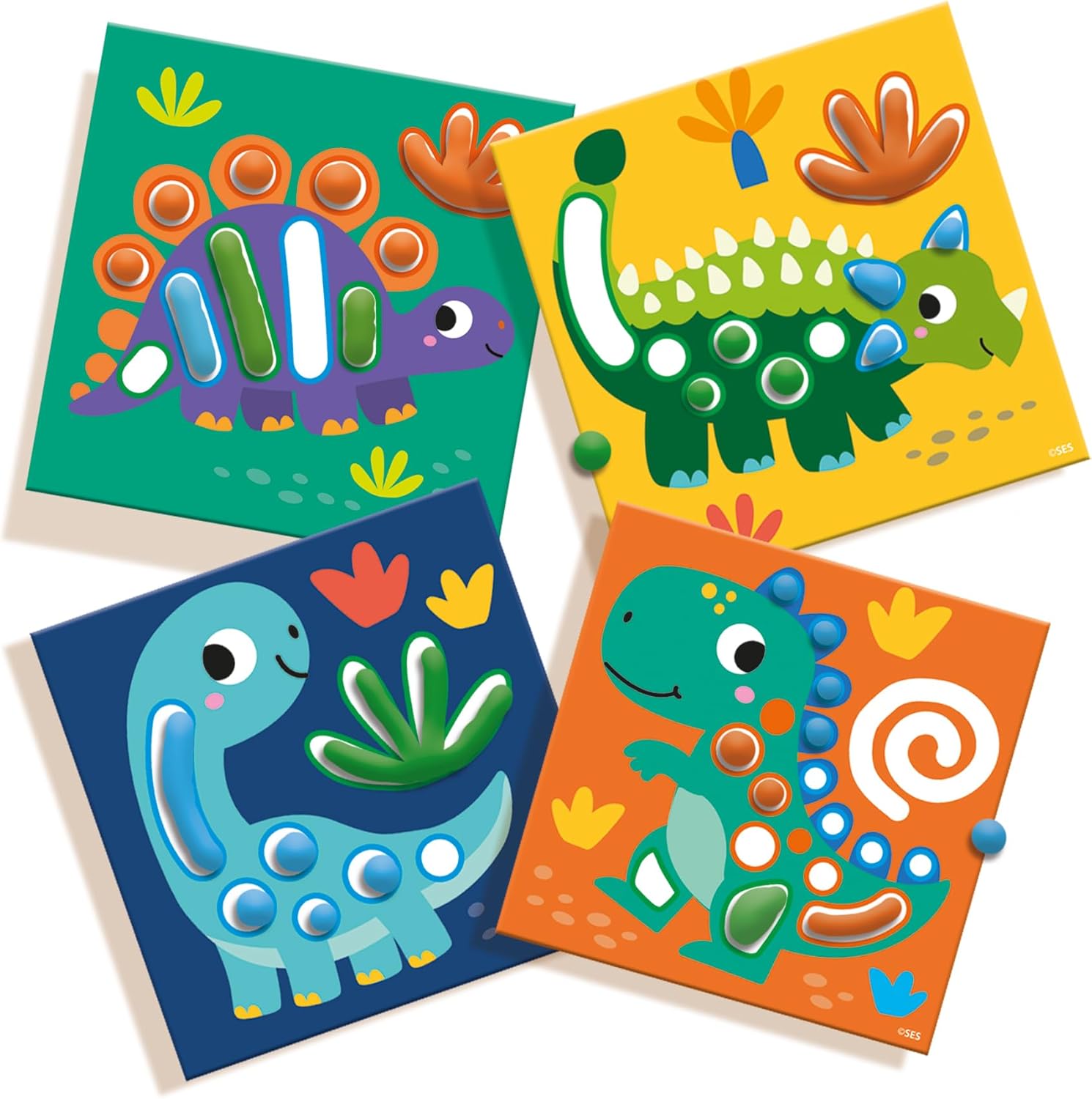 SES Creative 14409 My First Dough Activity Cards Dinos - Creative Play Kit for Kids Aged 1+ - Includes Safe Materials - Explore Dino Fun - Includes Reusable Cards