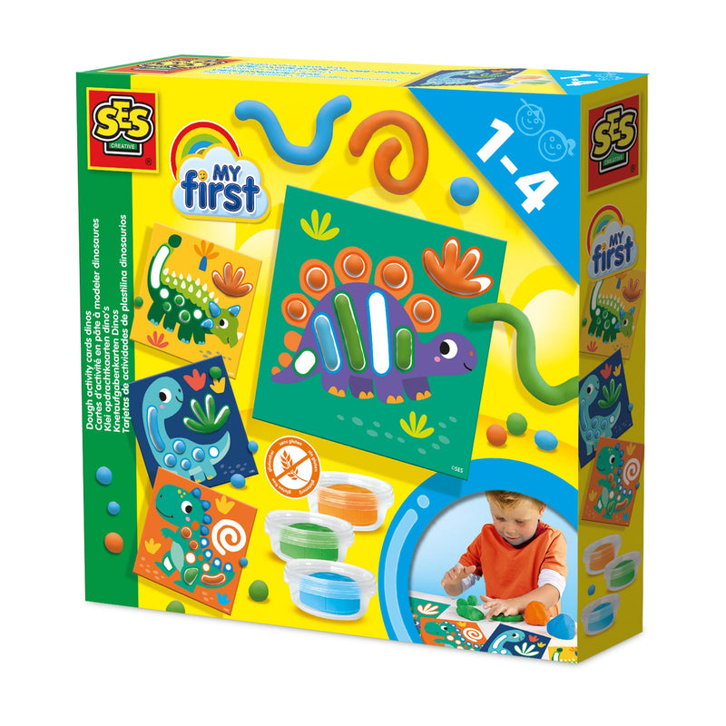 SES Creative 14409 My First Dough Activity Cards Dinos - Creative Play Kit for Kids Aged 1+ - Includes Safe Materials - Explore Dino Fun - Includes Reusable Cards