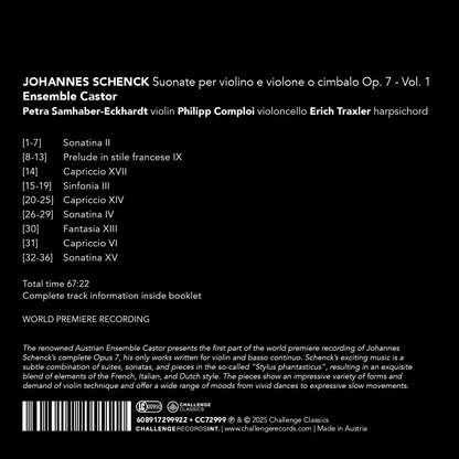 Johannes Schenck: Suonate Per Violino E Violone O Cimbalo, Op. 7 - Volume 1