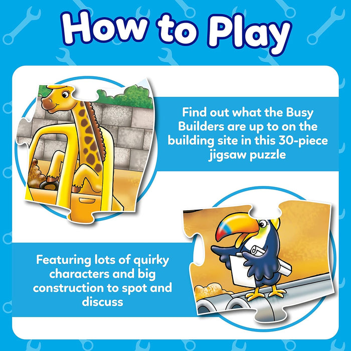 Orchard Toys Busy Builders Jigsaw Puzzle, 30-Piece Shaped Educational Jigsaw Puzzle, For Kids Age 3+, Develops Hand-Eye Coordination
