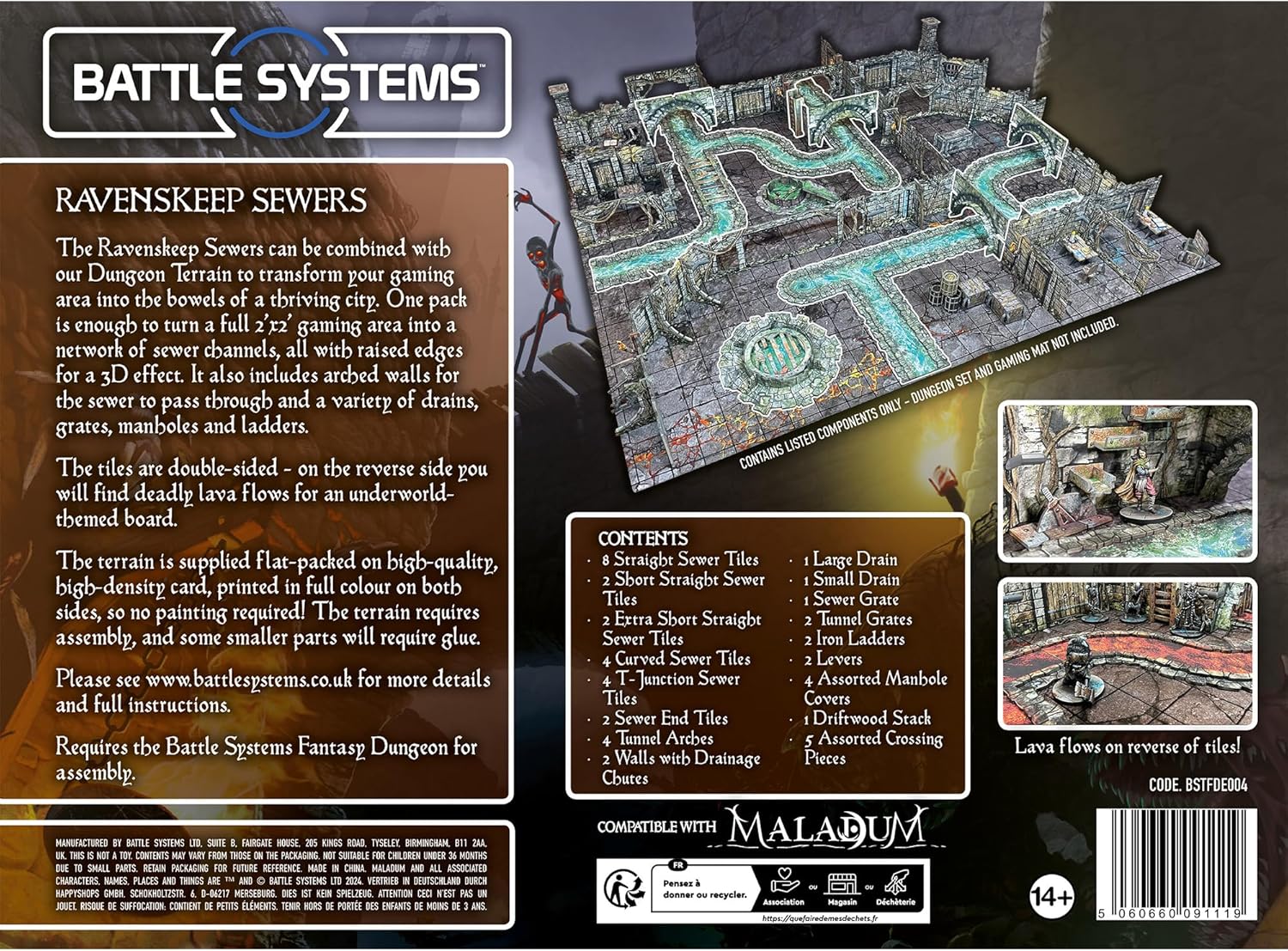 Battle Systems Ravenskeep Sewers: Modular Dungeon Terrain, Sewers, Lava Flows, Cardstock, No Painting Required, Assembly Required, Ages 144+