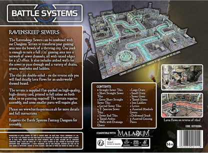 Battle Systems Ravenskeep Sewers: Modular Dungeon Terrain, Sewers, Lava Flows, Cardstock, No Painting Required, Assembly Required, Ages 144+