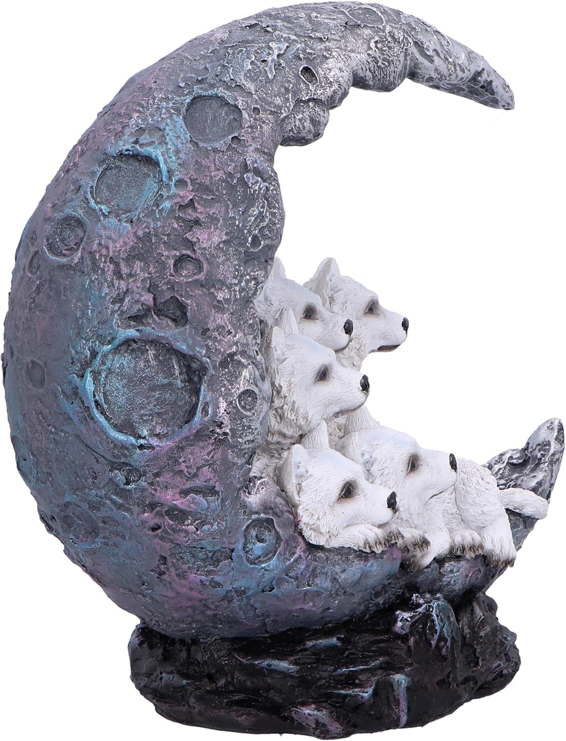 Nemesis Now Moon Litter Wolf Set Plus Moon W/LED Light 20cm, Resin, Cast in the Finest Resin, Expertly Hand-Painted