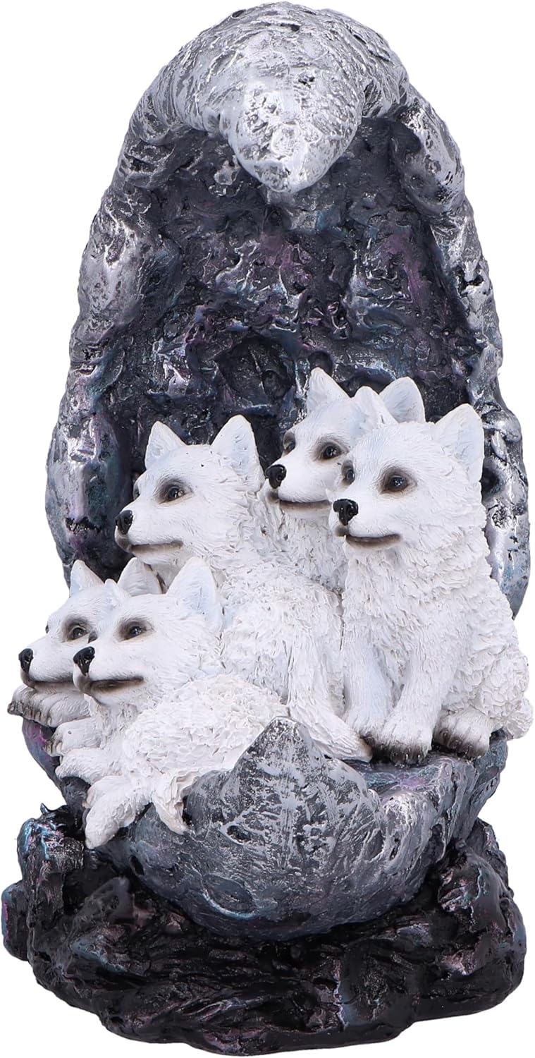 Nemesis Now Moon Litter Wolf Set Plus Moon W/LED Light 20cm, Resin, Cast in the Finest Resin, Expertly Hand-Painted