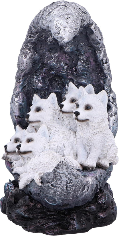 Nemesis Now Moon Litter Wolf Set Plus Moon W/LED Light 20cm, Resin, Cast in the Finest Resin, Expertly Hand-Painted