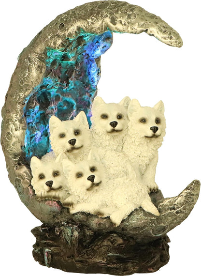Nemesis Now Moon Litter Wolf Set Plus Moon W/LED Light 20cm, Resin, Cast in the Finest Resin, Expertly Hand-Painted