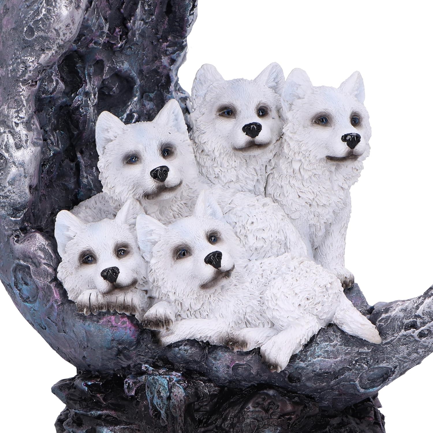 Nemesis Now Moon Litter Wolf Set Plus Moon W/LED Light 20cm, Resin, Cast in the Finest Resin, Expertly Hand-Painted