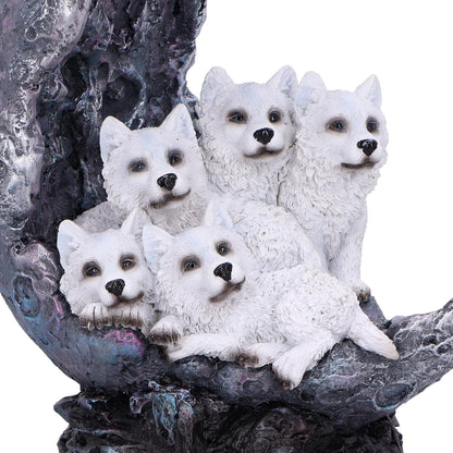 Nemesis Now Moon Litter Wolf Set Plus Moon W/LED Light 20cm, Resin, Cast in the Finest Resin, Expertly Hand-Painted
