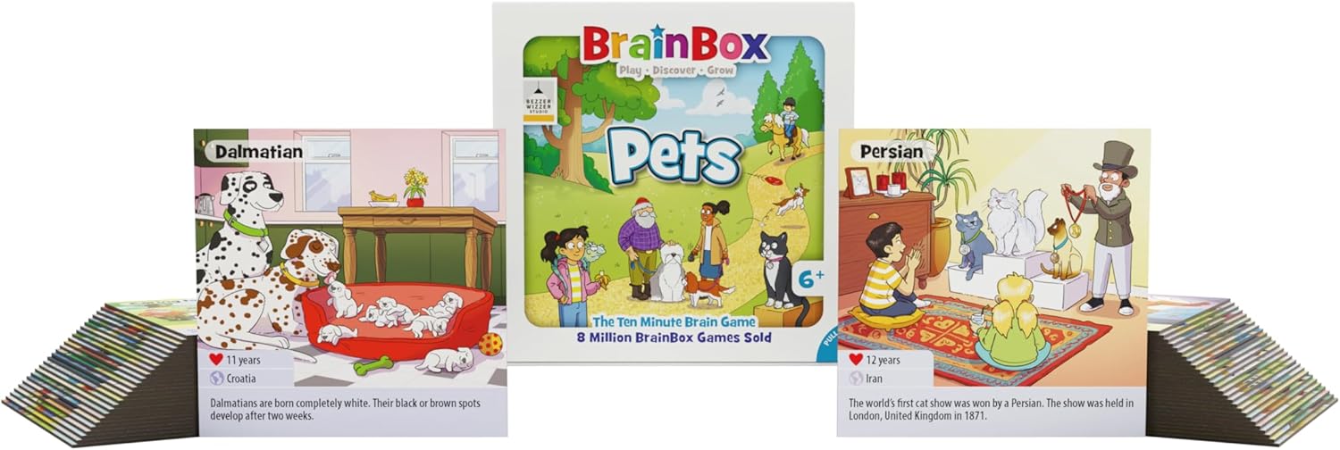 BrainBox Pets | Fun & Educational Card Game | Ages 8+ | 1+ Players | 10 Minutes Playing Time | English Version