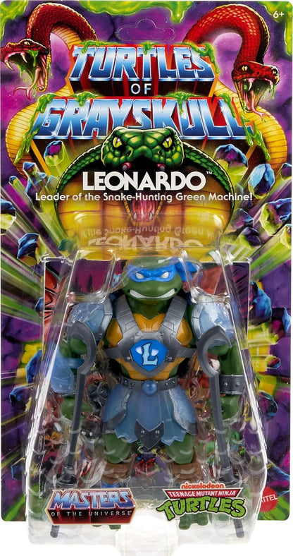 Masters of the Universe Origins Turtles of Grayskull Leonardo Reptile Wars Posable Action Figure, Teenage Mutant Ninja & MOTU Crossover Hero Leo Toy, JBN03