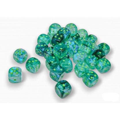 Kelp Borealis Luminary Dice with Light Green Pips D6 12mm (1/2in) Pack of 36 Chessex