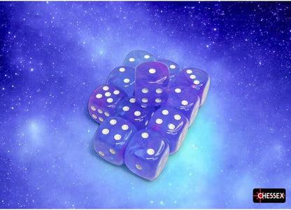 Aura Nebula Dice Luminary with White Pips D6 16mm (5/8in) Pack of 12 Chessex