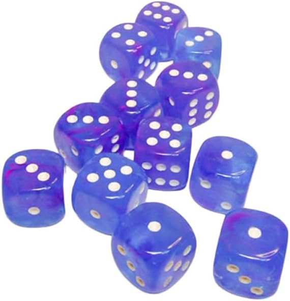 Aura Nebula Dice Luminary with White Pips D6 16mm (5/8in) Pack of 12 Chessex