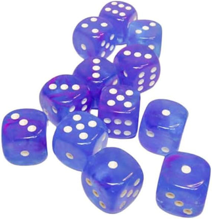 Aura Nebula Dice Luminary with White Pips D6 16mm (5/8in) Pack of 12 Chessex