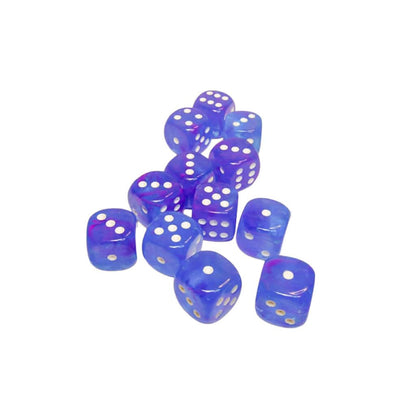 Aura Nebula Dice Luminary with White Pips D6 16mm (5/8in) Pack of 12 Chessex