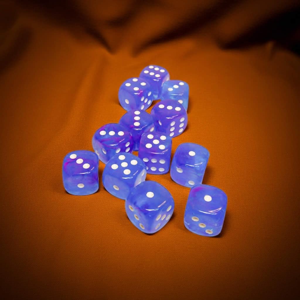 Aura Nebula Dice Luminary with White Pips D6 16mm (5/8in) Pack of 12 Chessex