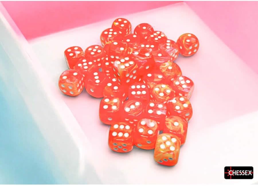 Dahlia Festive Luminary Dice with White Pips D6 12mm (1/2in) Pack of 36 Chessex