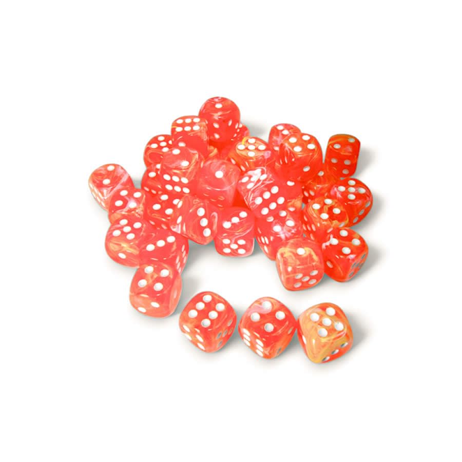 Dahlia Festive Luminary Dice with White Pips D6 12mm (1/2in) Pack of 36 Chessex