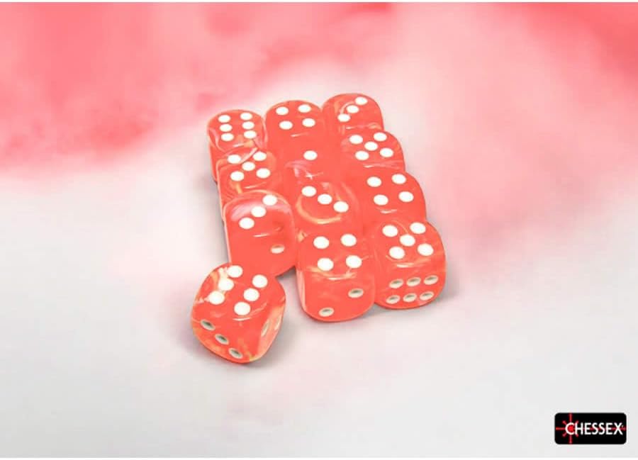 Dahlia Festive Luminary Dice with White Pips D6 16mm (5/8in) Pack of 12 Chessex