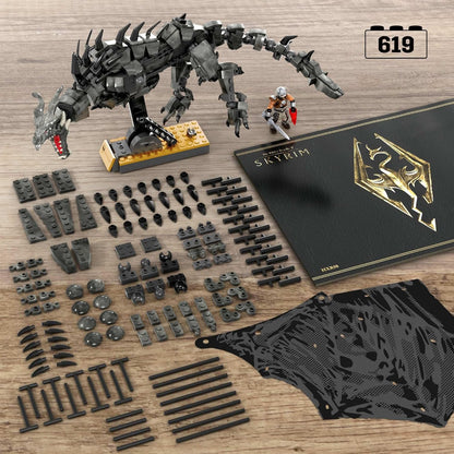 MEGA Skyrim Alduin Le Dévoreur de Mondes, figurine à construire de 619 pièces avec 1 personnage Dragonborn pour les collectionneurs, HXR98