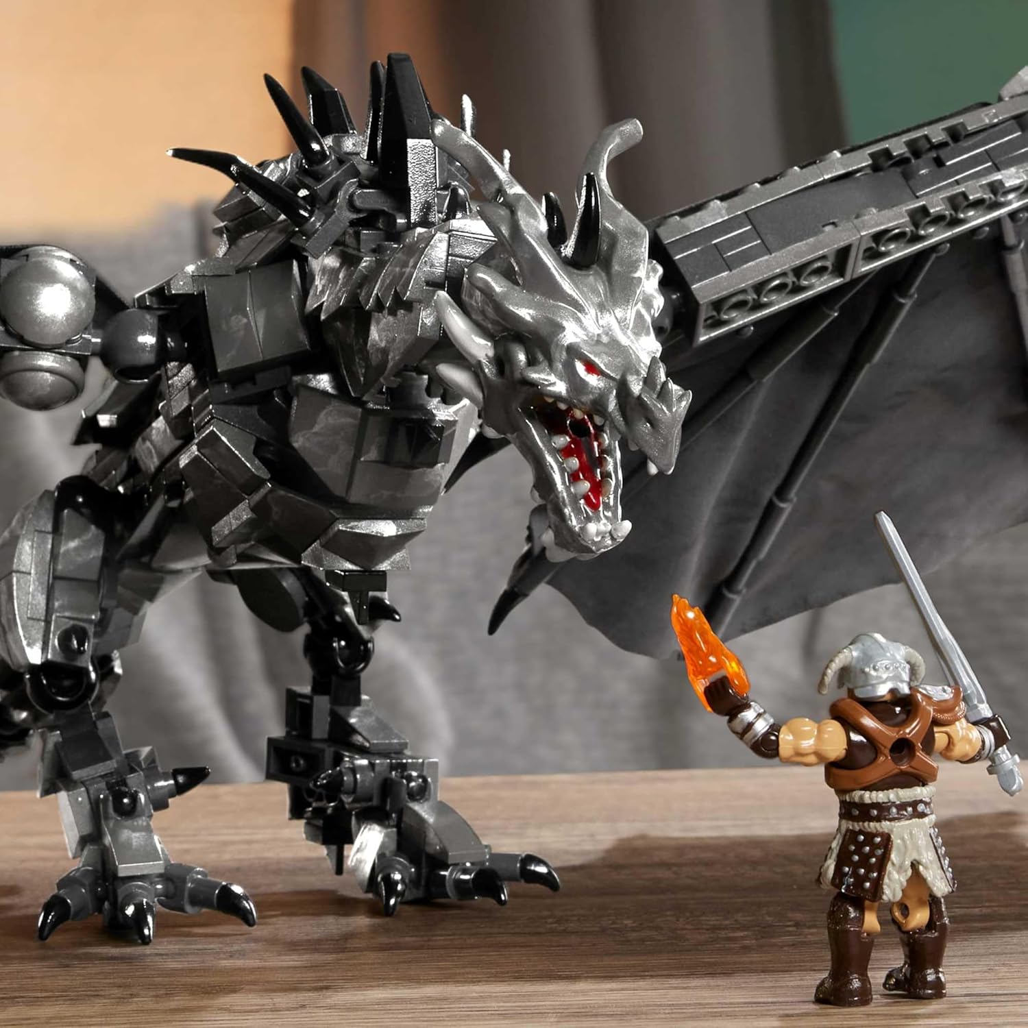MEGA Skyrim Alduin Le Dévoreur de Mondes, figurine à construire de 619 pièces avec 1 personnage Dragonborn pour les collectionneurs, HXR98