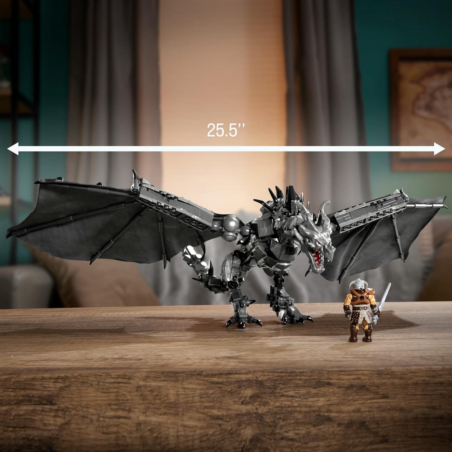 MEGA Skyrim Alduin Le Dévoreur de Mondes, figurine à construire de 619 pièces avec 1 personnage Dragonborn pour les collectionneurs, HXR98