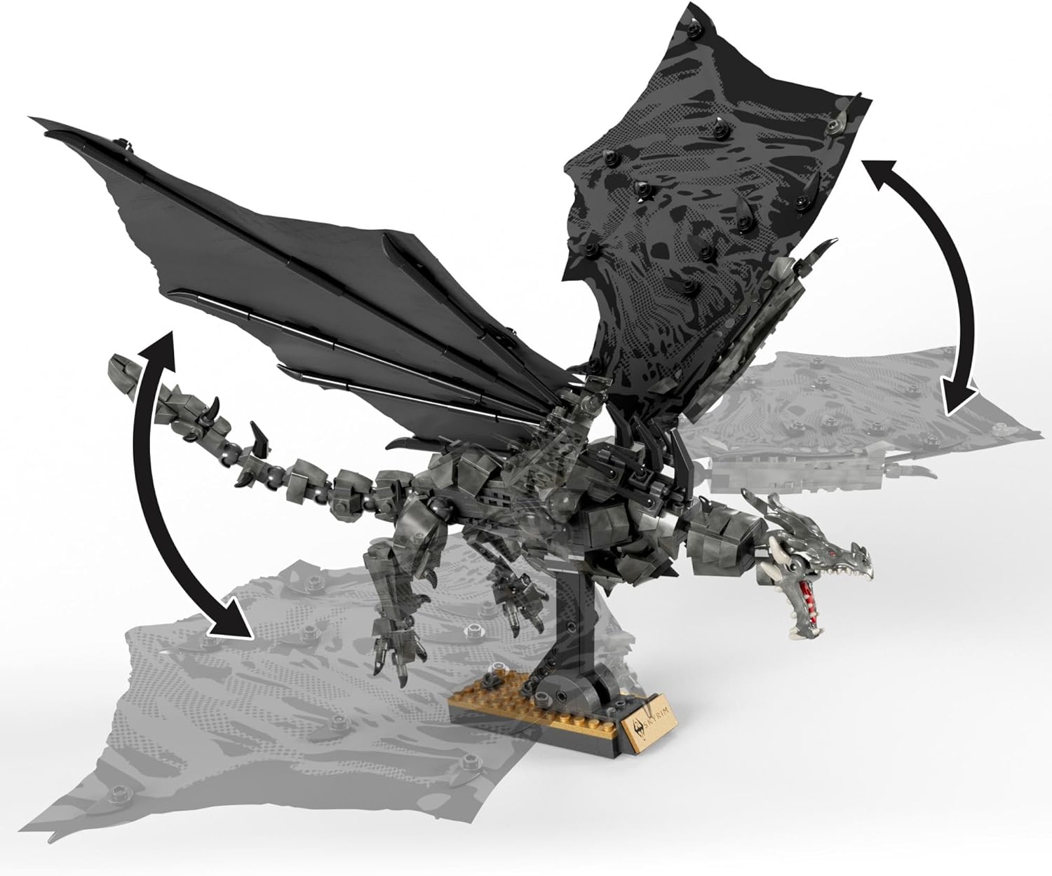 MEGA Skyrim Alduin Le Dévoreur de Mondes, figurine à construire de 619 pièces avec 1 personnage Dragonborn pour les collectionneurs, HXR98