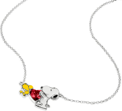 Peanuts Snoopy & Woodstock Heart Charm Necklace NF00747SRPL-18.PH