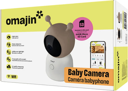 OMAJIN by Netatmo Slimme Baby Monitor Camera 2K HD, Nachtzicht, Huildetectie, Twee-weg Audio, Slaapliedje & Witte Ruis, Nachtlampje, Vochtigheids- en Temperatuursensor, App Control, OBC-01