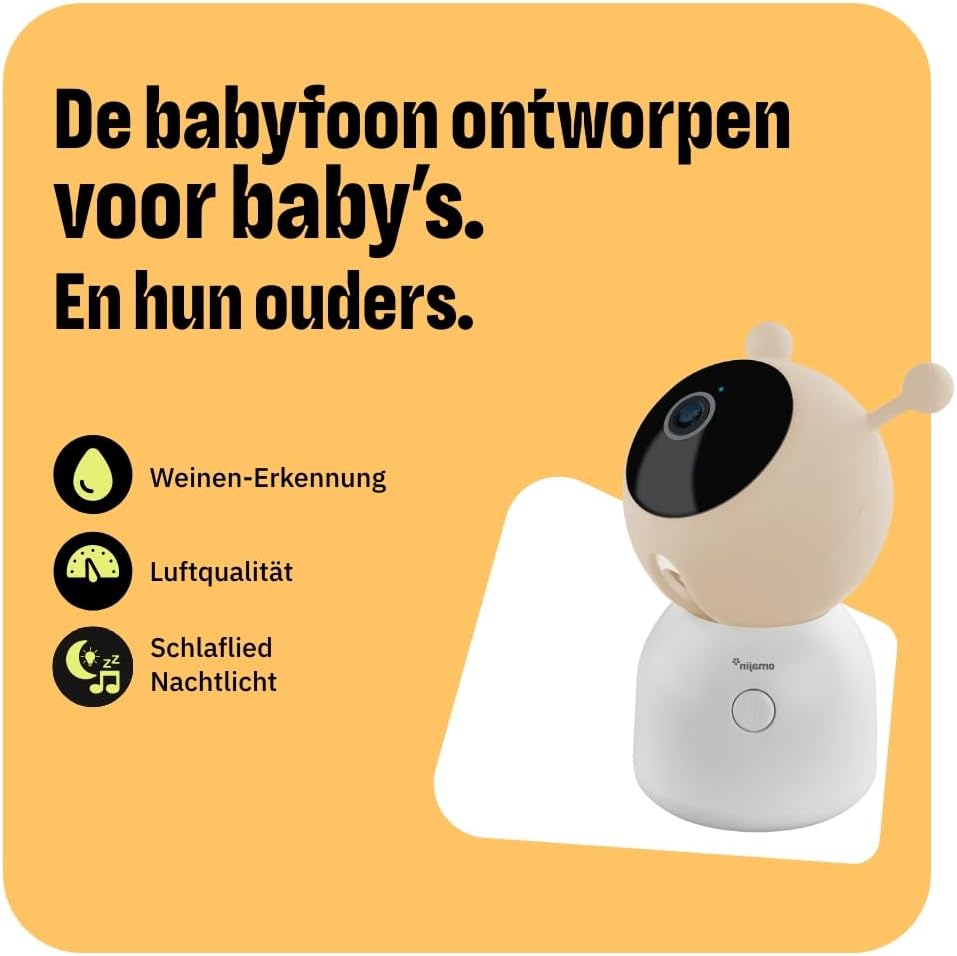 OMAJIN by Netatmo Slimme Baby Monitor Camera 2K HD, Nachtzicht, Huildetectie, Twee-weg Audio, Slaapliedje & Witte Ruis, Nachtlampje, Vochtigheids- en Temperatuursensor, App Control, OBC-01