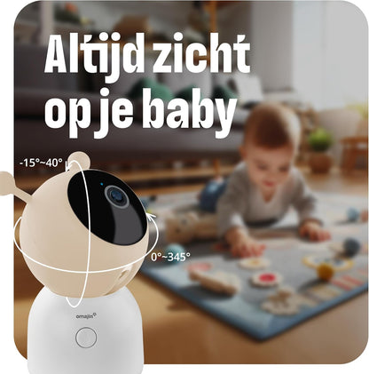 OMAJIN by Netatmo Slimme Baby Monitor Camera 2K HD, Nachtzicht, Huildetectie, Twee-weg Audio, Slaapliedje & Witte Ruis, Nachtlampje, Vochtigheids- en Temperatuursensor, App Control, OBC-01