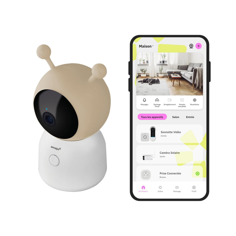 OMAJIN by Netatmo Slimme Baby Monitor Camera 2K HD, Nachtzicht, Huildetectie, Twee-weg Audio, Slaapliedje & Witte Ruis, Nachtlampje, Vochtigheids- en Temperatuursensor, App Control, OBC-01