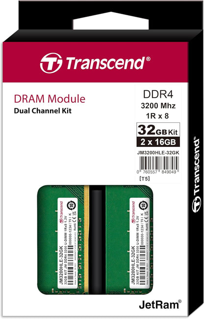 Transcend JM3200HLE-32GK KIT 16GBx2 DDR4 3200MHz U-DIMM 1Rx8 1.2V