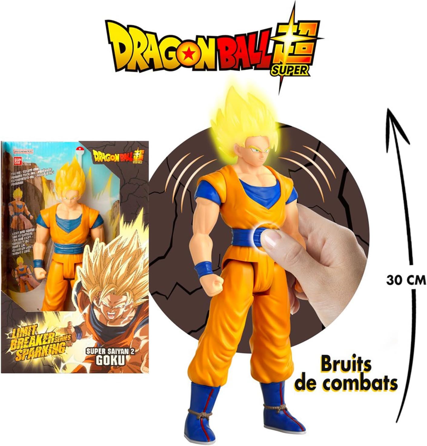BANDAI Dragon Ball Limit Breaker Series Sparkling SS2 Goku 30 cm with Light and Sound of Battles, Based on the Video Game Dragon Ball Sparkling Zero, Model 38566