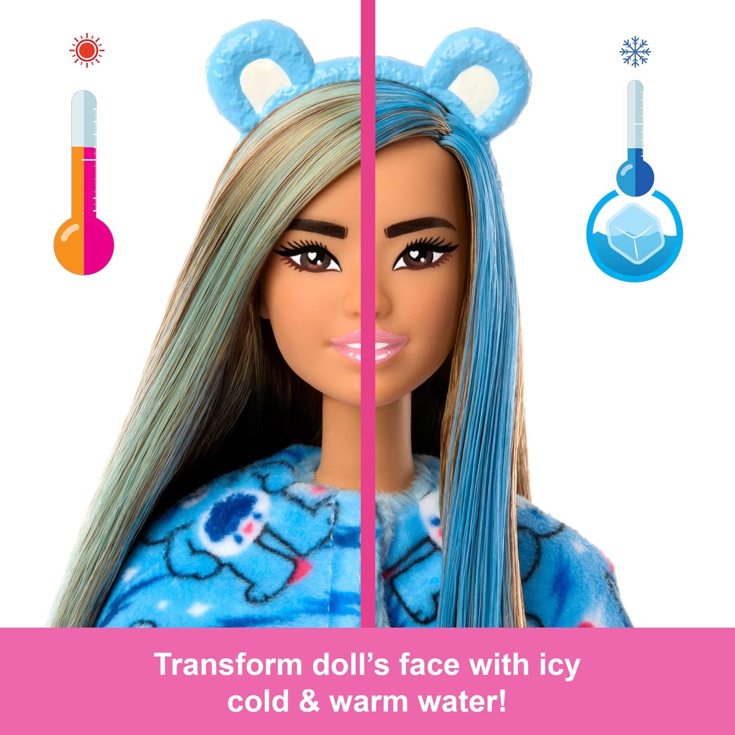 Barbie Cutie Reveal Care Bears Series Doll & Accessories Set with Grumpy Bear Plush Costume & 10 Surprises Including Color Change & Mini Bear, JCN96