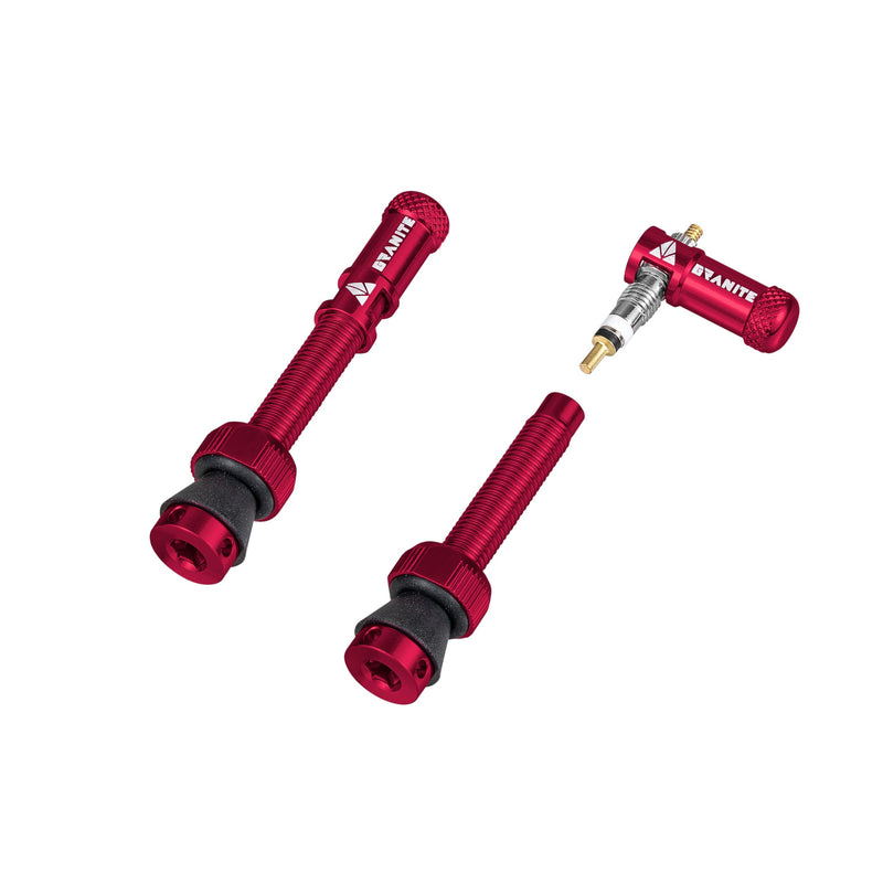Granite Juicy Nipple Ventilkappen- und 44-mm-Farbabgestimmtes Presta-Ventilstangenset, Staubkappen für Fahrradreifen mit Ventileinsatzentfernungsfunktion (Rot